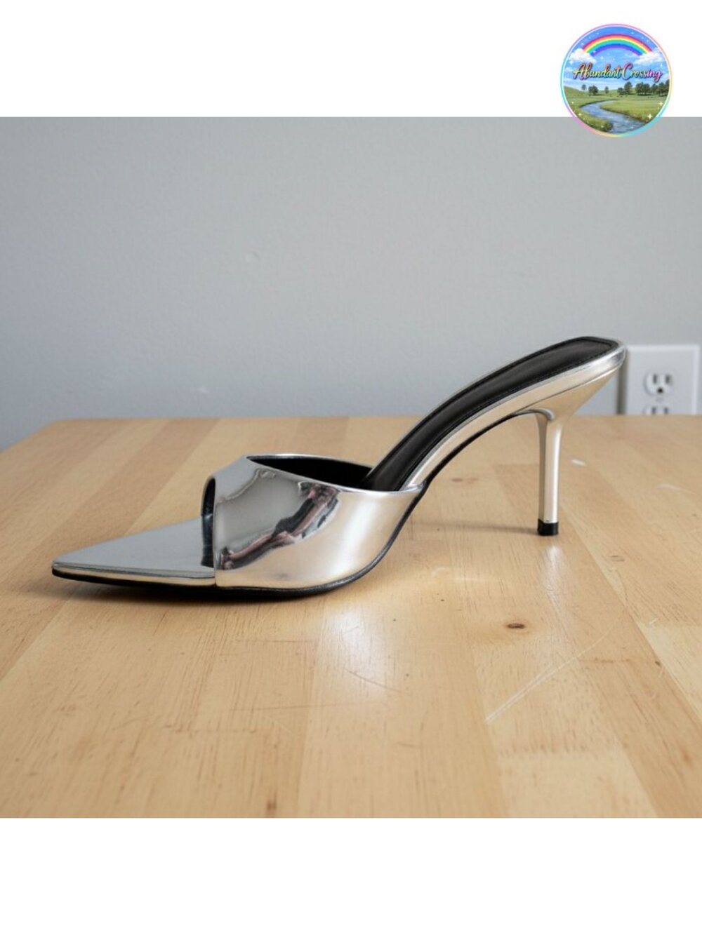 QIV Kitten Heel Pointed Open Toe Mule Heeled Sandals Faux Leather Slip On